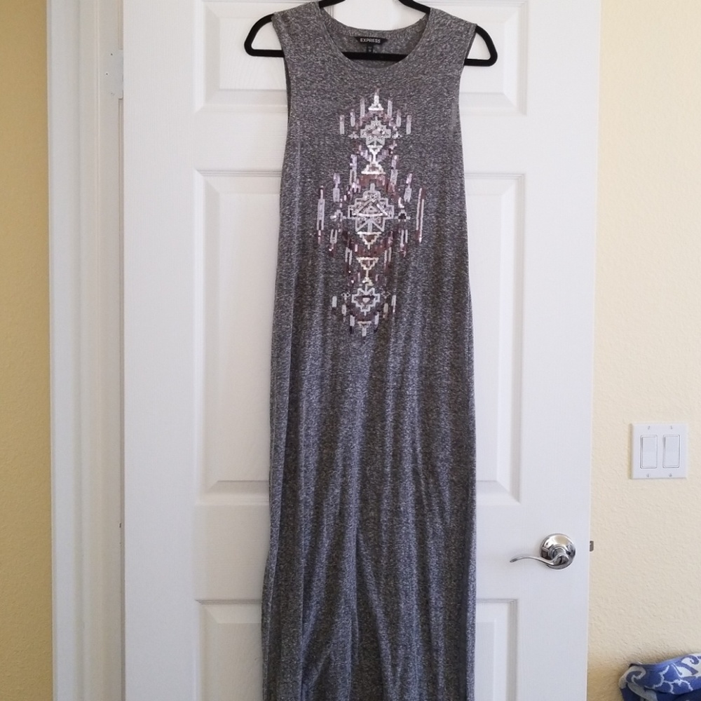 Express Gray and Sequin Maxi Dress